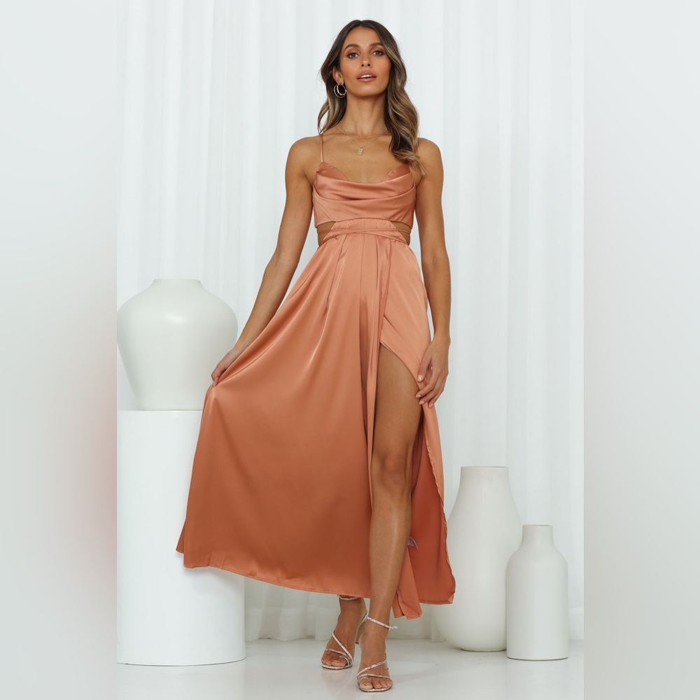 Hello molly maxi satin dress rust brown size 2 NWT princess coquette girl